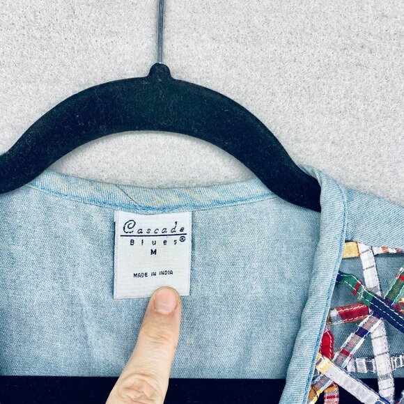 Vintage Cottagecore Vest Womens M Patchwork Denim Boho Costal Cowgirl Grandma - Picture 5 of 12